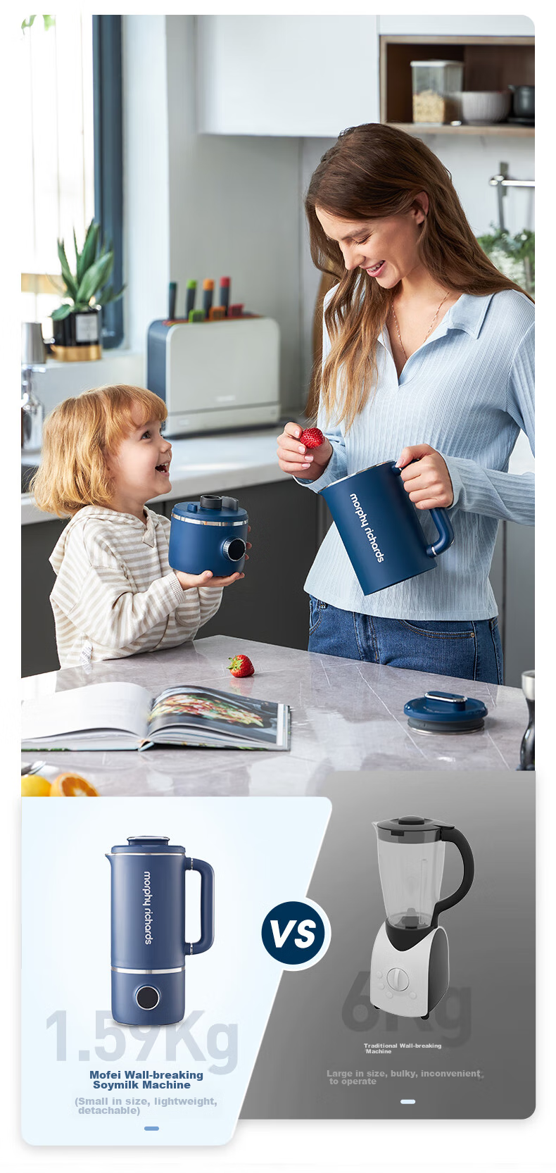 Morphyrichards High-Speed Blender Soy Milk Maker for Home Use, 1L Large Capacity, Quiet Operation, Multi-Grain, No Cooking Required, for 1-3 People, Smooth Texture, Filter-Free, Programmable, Baby Food Supplement, Multifunctional Food Processor MR8203 White 11