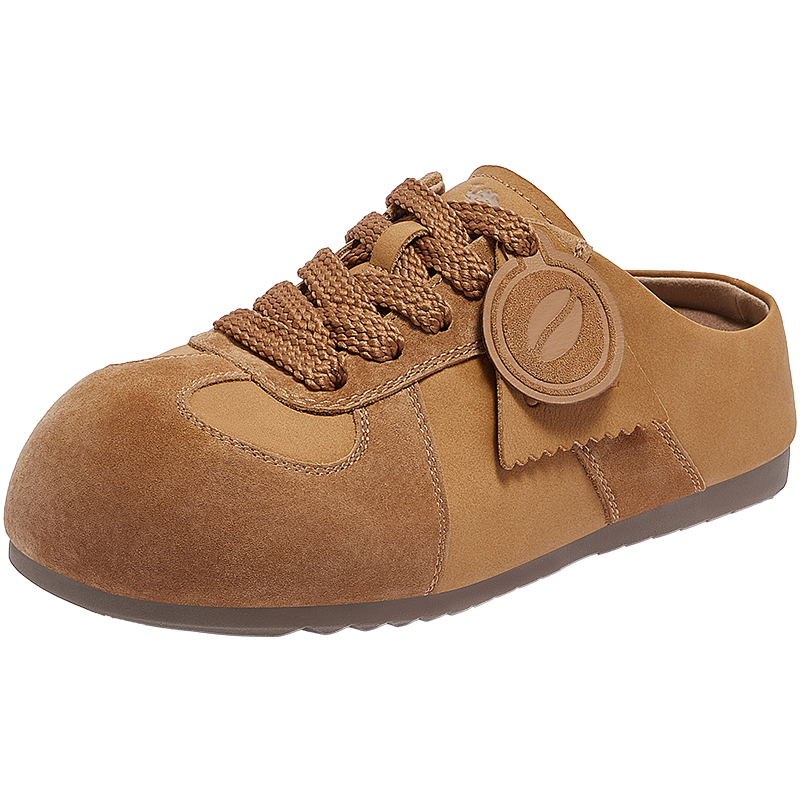 CAMEL Women's Birkenstock Style Relaxed Comfortable Wide Toe Flat Casual Shoes L25A700105 Brown (Half Slippers) Size 36