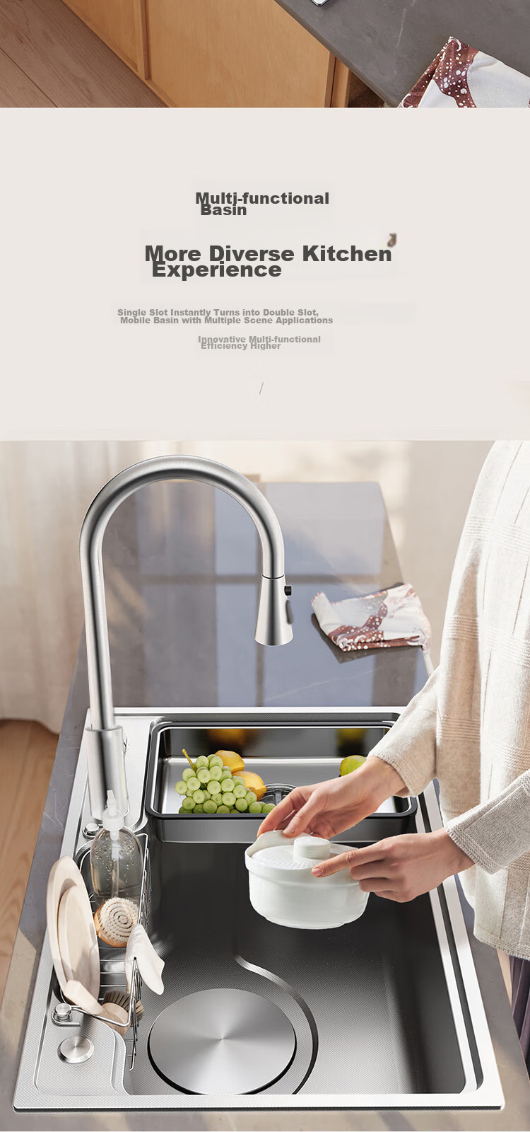 ARROW Sink, Kitchen Vegetable Washing Basin, Stainless Steel, Household Use, Japanese-Style Large Single Sink, AE5575452G23-YSS·75*48 7