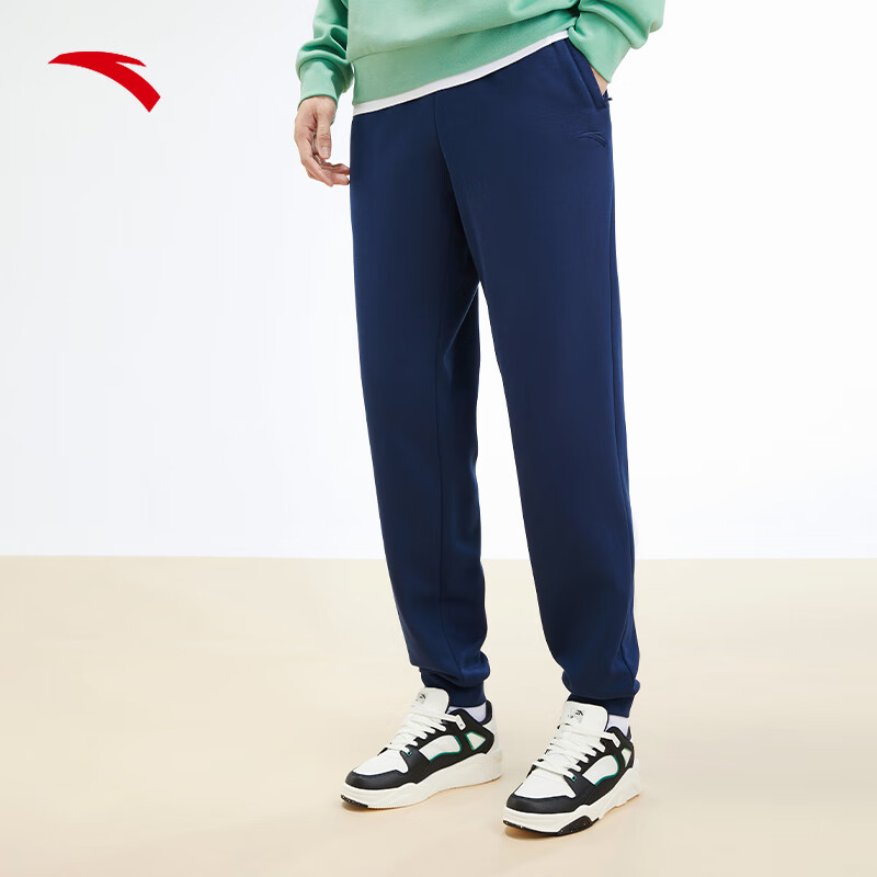 Anta Fleece-Lined Men's Straight-Leg Sweatpants Knitted Outdoor Running Warm Casual Pants for Men 38