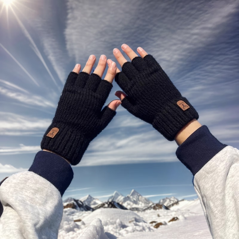 HAOGUAN Wool Knit Fingerless Gloves for Men, Autumn And Winter, for Students, Writing, Typing, Cycling, Touchscreen Use, Warm, Semi-Fingered, Elastic