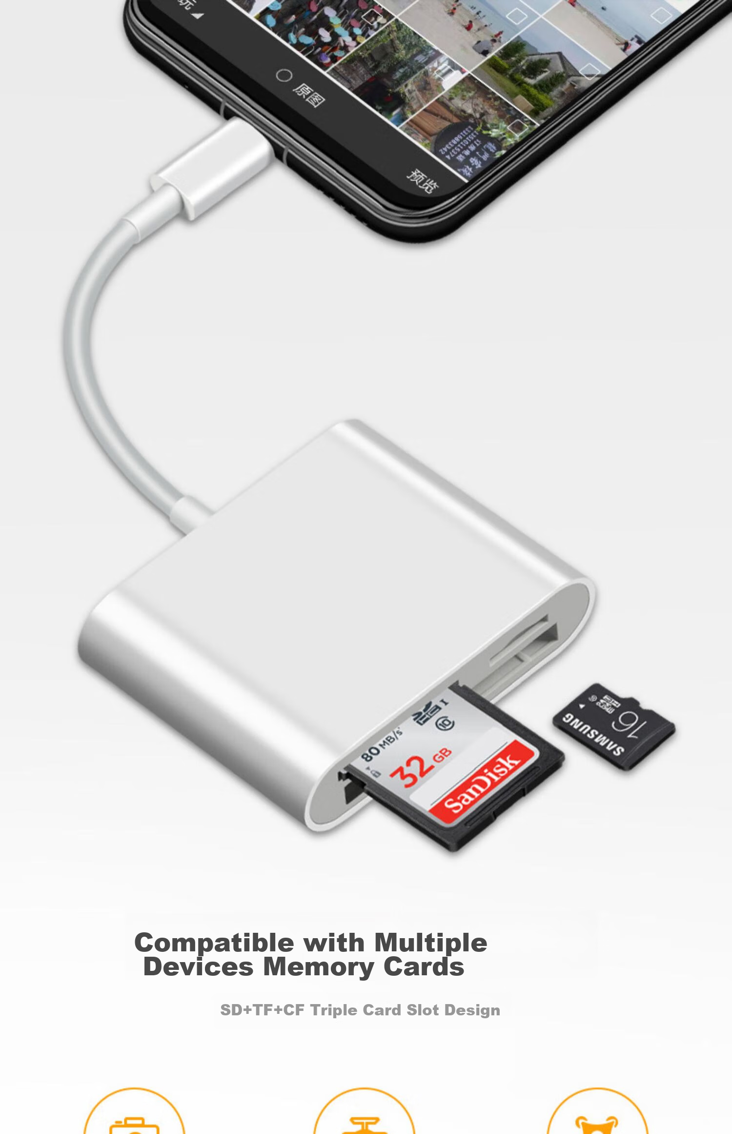 LinkStone Type-C Multi-Function Three-In Card Reader, High-Speed Reading And Writing for Type-C, Supports TF/SD/CF And Other Phone Cards And Camera Cards 10