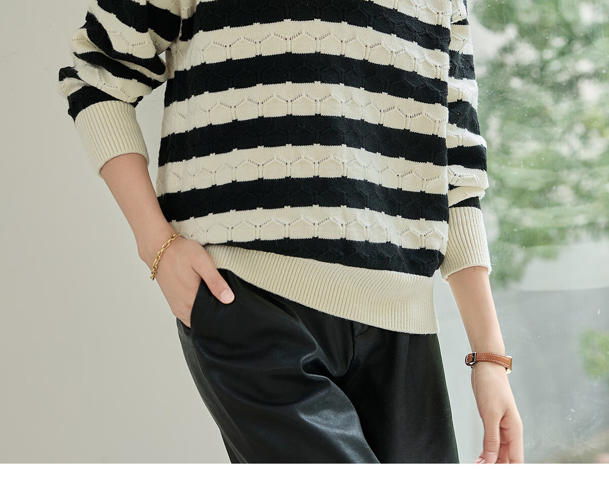 Chushen Spring Autumn Women's Knitwear Striped Textured Pattern Polo Collar Sweater Basic Top S143Z3010 12
