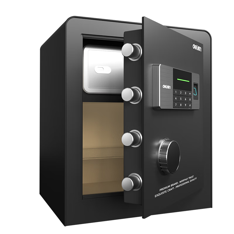 Deli Safe Box, Home And Office Fingerprint Password Security Safe, Small Double Anti-Theft Storage Cabinet, 45cm Obsidian Black, Boya 27115