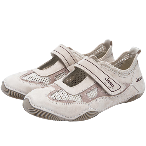 Jeep Mary Jane Shoes for Women, Spring And Summer Shallow Mouth Flat Shoes, Velcro Ballet Flats, Casual Training Shoes, Gray, Size 37