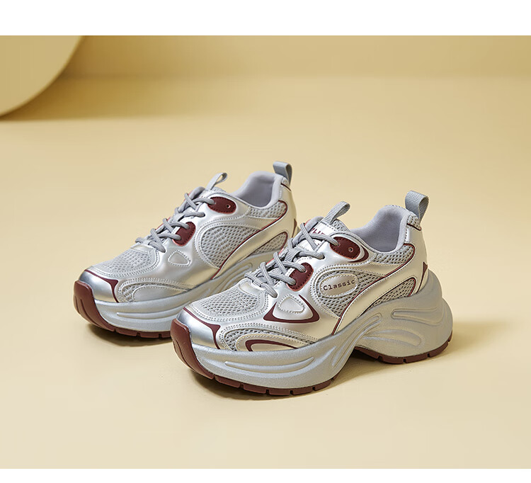ZHR Dad Shoes for Women, Retro Thick-Soled Casual Shoes, Comfortable Mesh Breathable Sports Shoes for Women, JT07, Silver Gray, Size 37 26