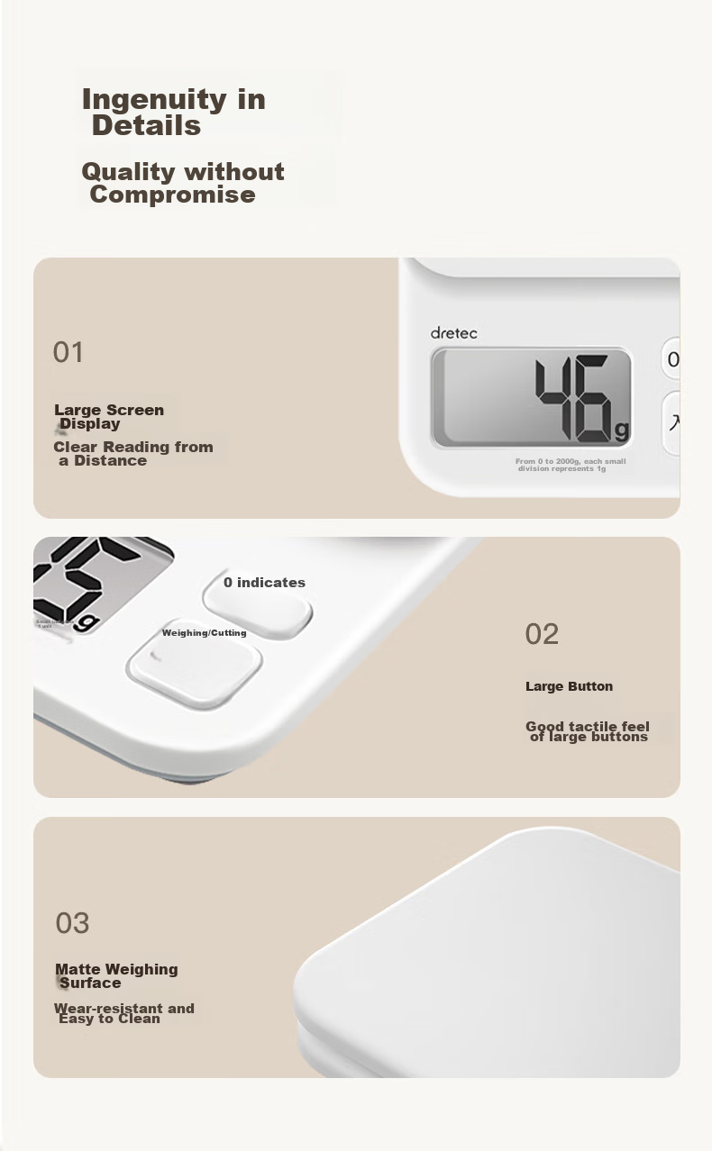 Dretec , Japanese Imported Brand, Kitchen Small Household High-Precision Electronic Scale, Gram Scale, Food Scale, Baking Scale, Frosted Scale, Noodle Scale 15