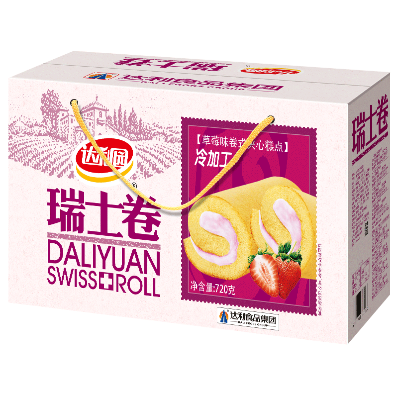 达利园瑞士卷草莓味720g礼盒装面包解馋休闲零食早餐(新老包装随机发货)
