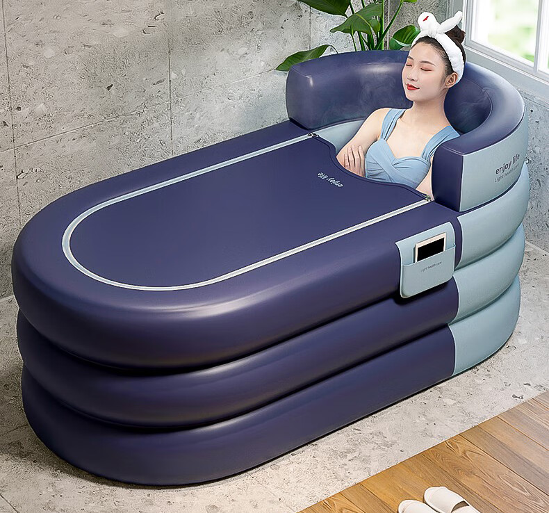 Adandyish No-Installation Inflatable Bathtub, Wireless Core Flash-Folding Full-Body Steam Bath Barrel Pool, Blue 1.6 Meters 4 Layers 2