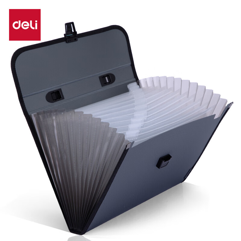 Deli A4/13-Compartment Handheld File Folder Accordion File Organizer, Knitted Texture Document Storage Bag, Office And Student File Protection 5555