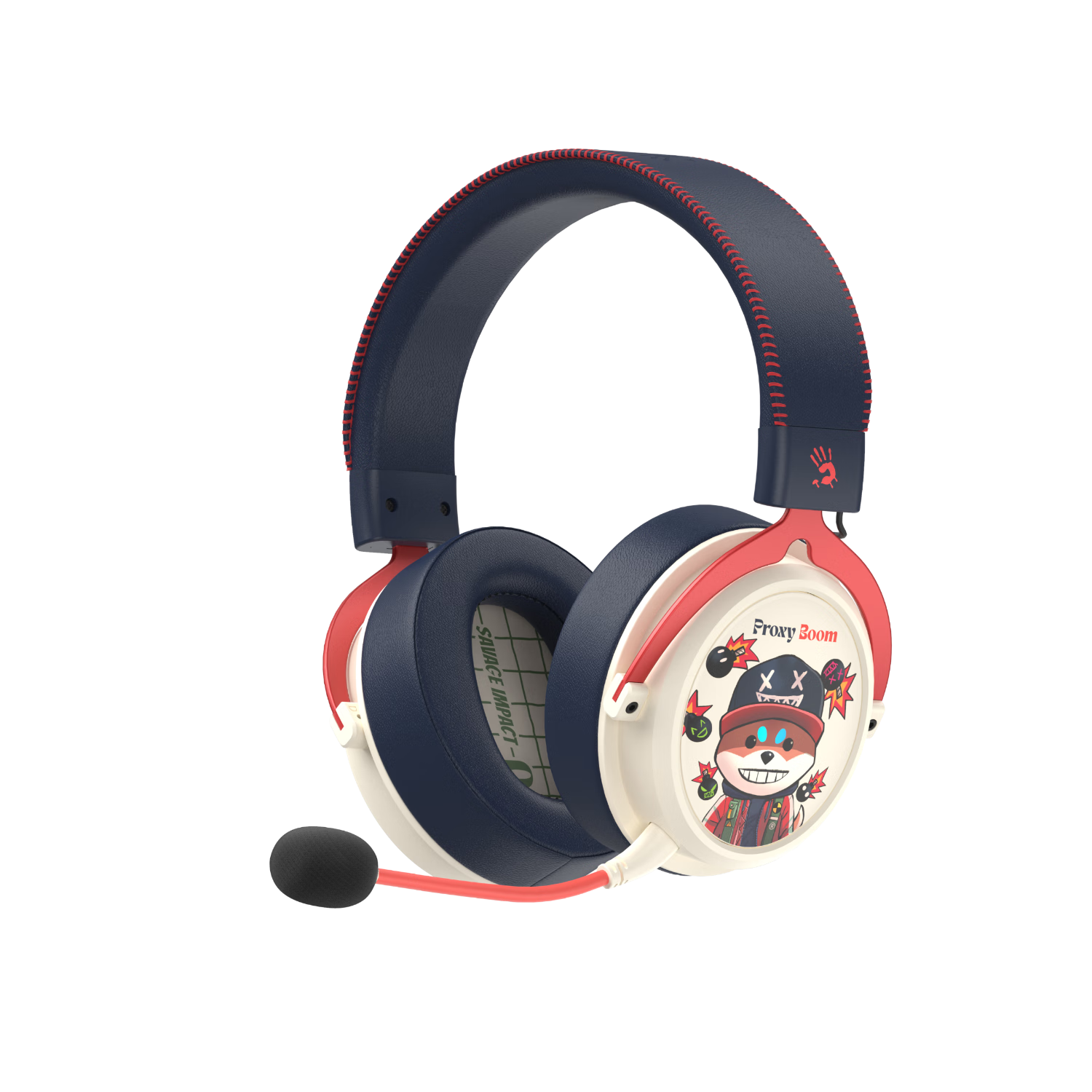 A4TECH Savage Tribe MR595 Wireless/Bluetooth/Wired Gaming Headset, Over-Ear, Blood Hand Phantom Lightweight, for PUBG CS Delta Valorant Gaming, Mechanical Dog Mi