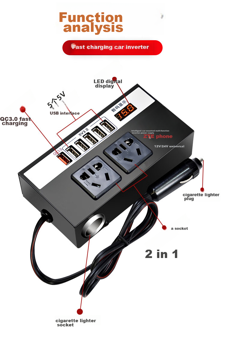 Kylie Car Power Inverter, Universal Vehicle Charger for Cars And Trucks, Outdoor Power Supply Adapter 14
