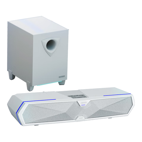 EDIFIER M30SW 2.1 Desktop Gaming Speakers, Computer Speakers with RGB Ambient Lighting, Built-In Microphone, USB Cable, White