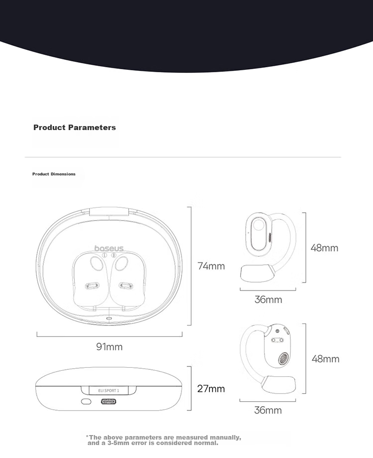 BASEUS Eli Bluetooth Headphones, Over-Ear Open-Style Comfortable Non-In Sports Running Noise-Cancelling Business Suitable for Huawei Xiaomi, White 30