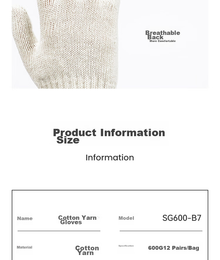 Shunxuan Safety Gloves, Non-Slip Wear-Resistant Polyester Thread Gloves, Loading And Packing Protective Polyester White Gloves SG600-D10, 12 Pairs/pack 10