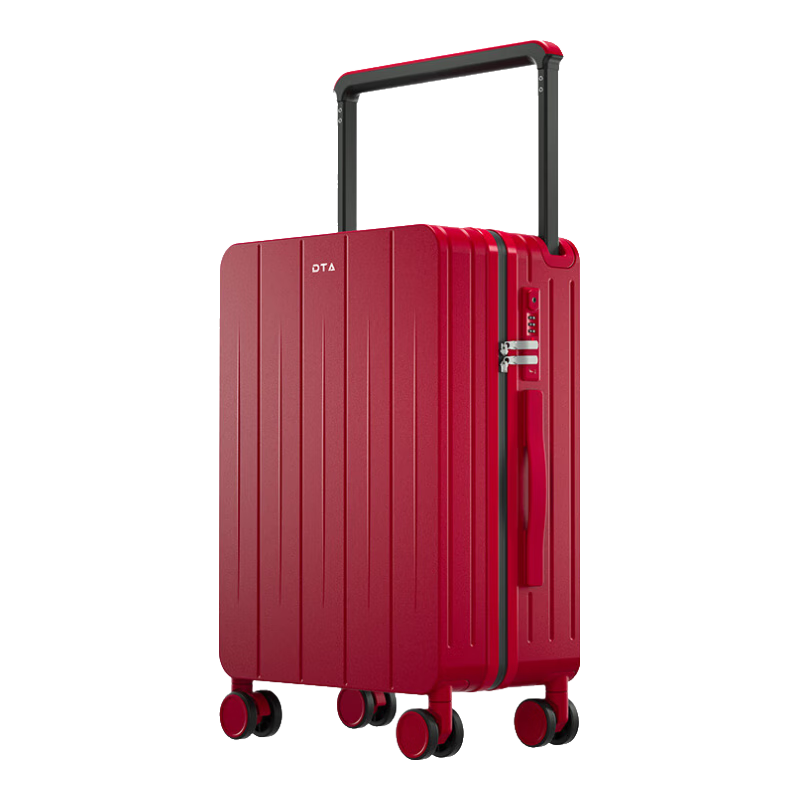 DTA Red Suitcase for Women, Wedding Dowry, Trolley Case, Wide Handle, Carry-On Luggage for Men, Bordeaux Red, 20 Inches