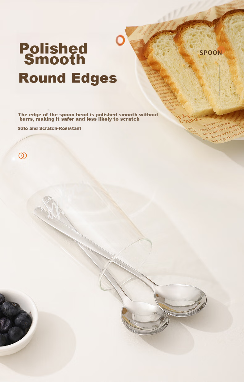 CAIZHI 304 Stainless Steel Spoons, Large Household Soup Spoons, Eating Spoons, Long-Handled Round Spoons, Set of 2, CZ6800 12