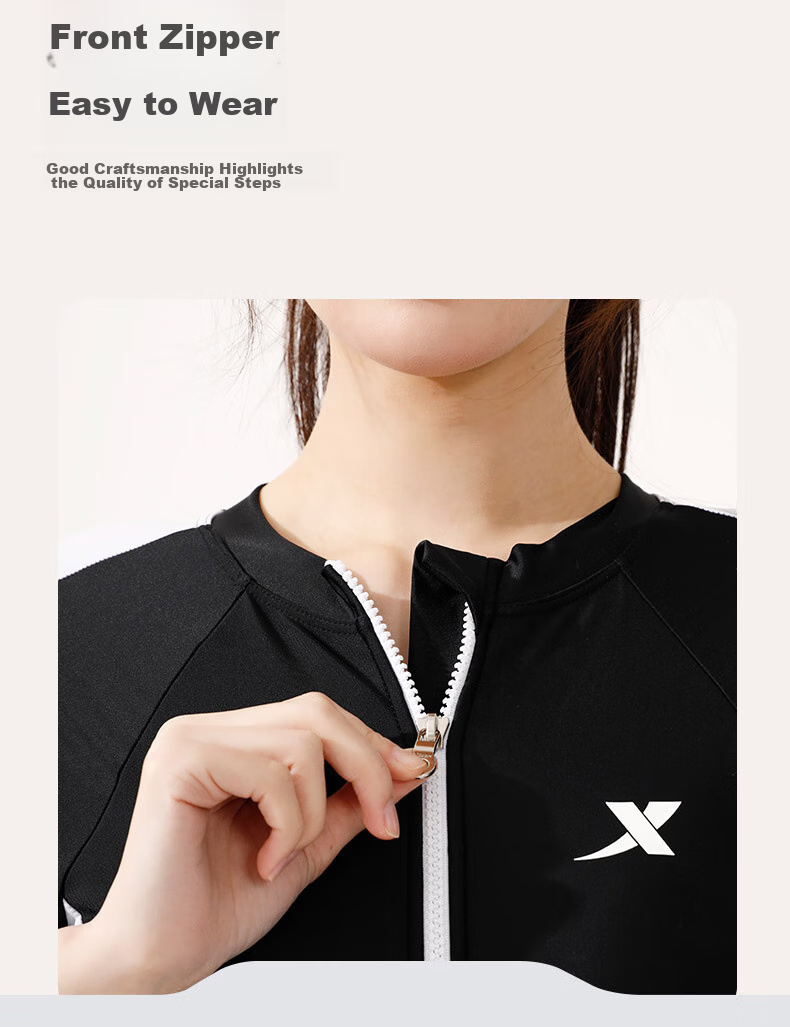 XTEP XTEP Summer One-Piece Swimsuit with Skirt for Women, Long-Sleeve Beach Hot Spring Swimwear, Black, Size L 10