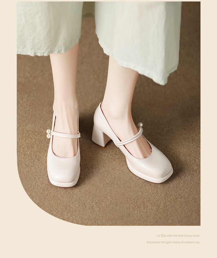 ZHR Mary Jane Shoes for Women, Spring And Autumn Retro French-Style Chunky High Heel Pumps, Square-Toe Elegant Women's Shoes, CQ61 Black, Size 35 9