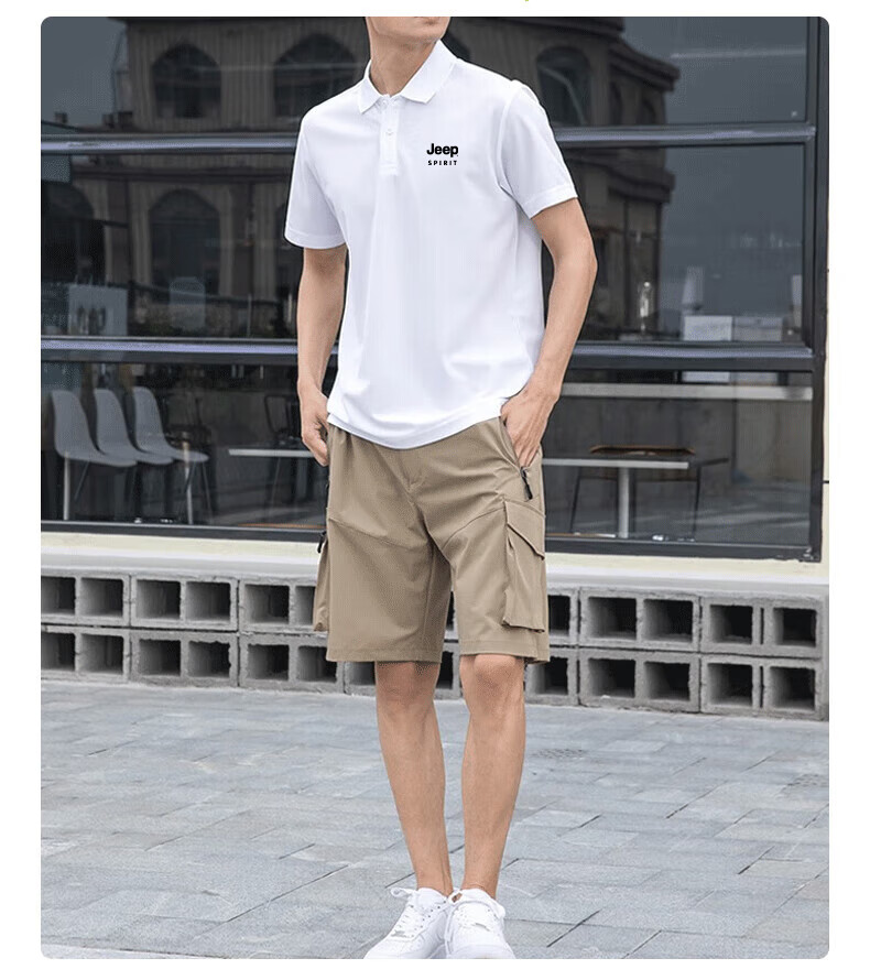 JEEP SPIRIT Short-Sleeve T-Shirt for Men, Breathable Summer Polo Shirt with Collar, Quick-Dry Ice Silk Casual Sports Top, Gray 4XL 2