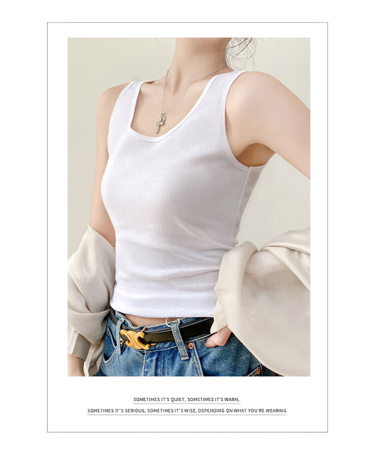 Hengyuanxiang [Pure Cotton] Women's Camisole Tank Top, Beautiful Back Design, Can Be Worn As Outerwear, Round Neck - Gray 14