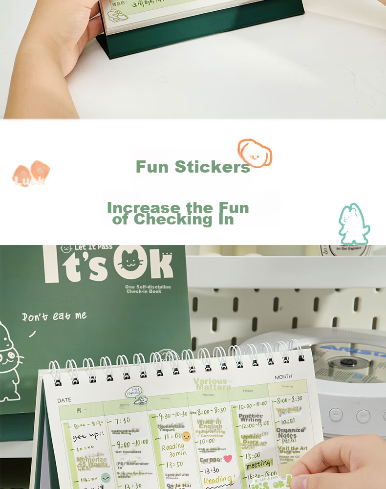 Sannianerban Simple Self-Discipline Check-In Notebook, Daily Planner, Student Summer Vacation Schedule Book, Check-In Plan Book, Coffee 2