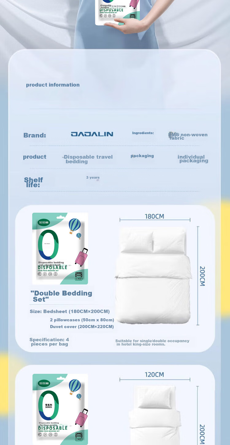 JAJALIN Disposable Bed Sheet, Duvet Cover, Pillowcase, Bedding Set of Three Pieces, Travel Essentials, Hotel And Guesthouse Hygiene Barrier, Single Size 10