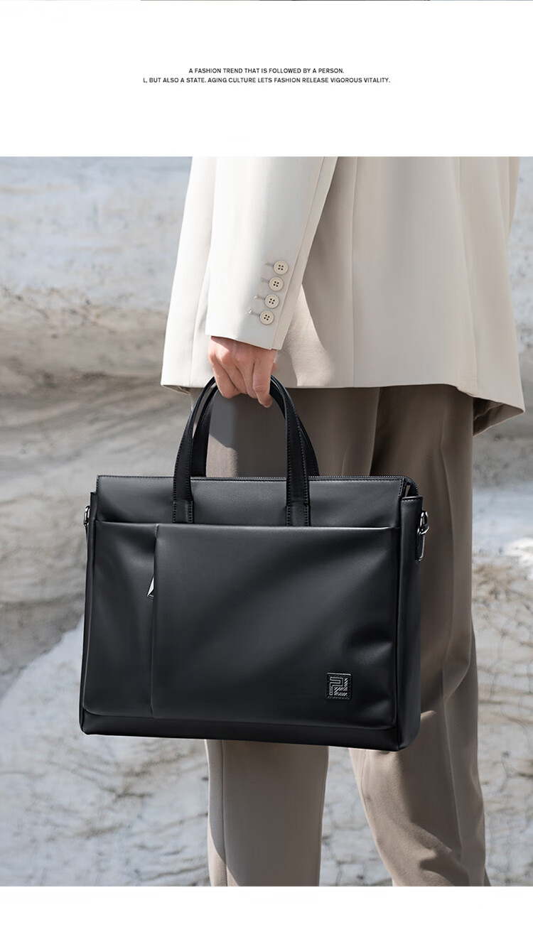 POLO Leather Briefcase, Men's Business Handbag, 16-Inch Laptop Bag, Horizontal Style, Single-Shoulder Document Bag, Birthday Gift 4