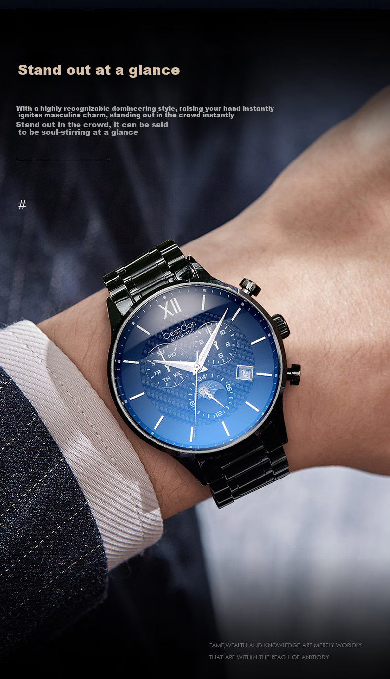 Bestdon Men's Mechanical Watch, Water-Resistant, Luminous, Wristwatch Gift Box for Men, Gift for Boyfriend Or Friend 3