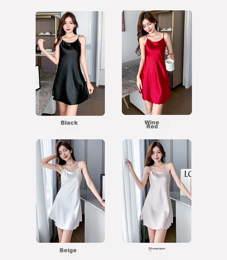 LangSha Sexy Nightgown for Women, Faux Silk Sleepwear, Elegant Spring And Summer Ladies' Loungewear 3