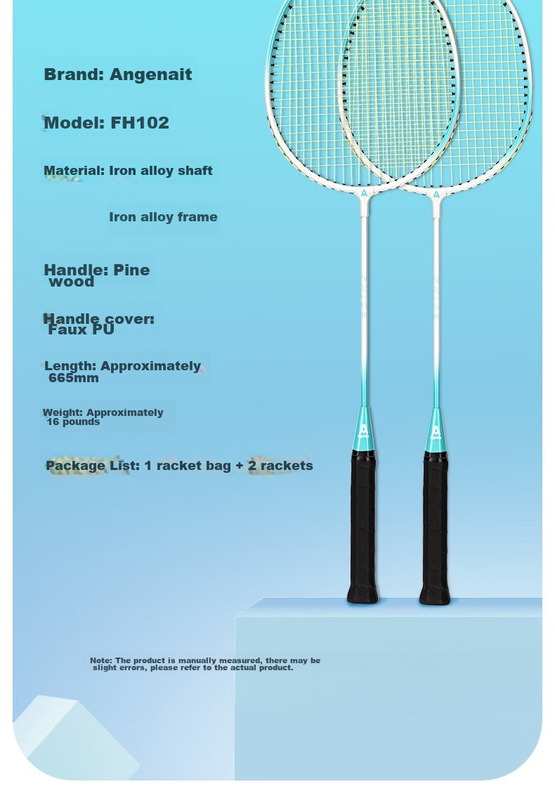 Deli Angenite Wear-Resistant Concave Frame Aluminum Alloy Racket Classic Beginner Student Entry-Level (Blue Pair + 3 Balls) 14