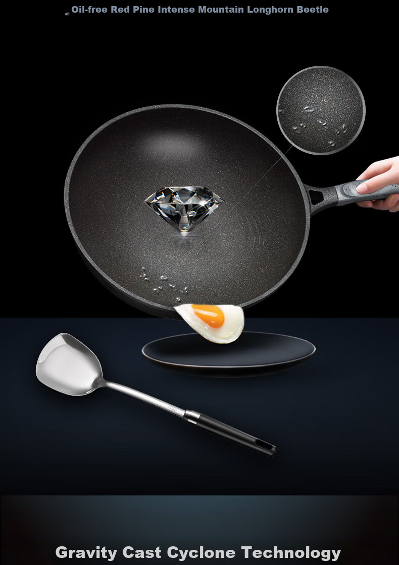ASD Non-Stick Wok with Magic Stone, Smokeless Cooking Pan, Titanium Pot Compatible with Gas Stove And Induction Cooker, 28cm Suitable for 2-3 People 9