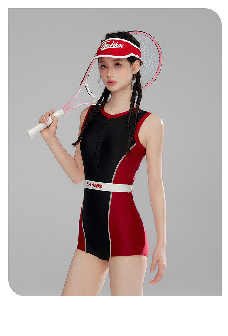 Sanqi Women's Professional Training One-Piece Swimsuit, Square Leg, Competitive Speed, Conservative Swimwear, Sports Hot Spring Slimming Swimsuit, Black, Size L 10