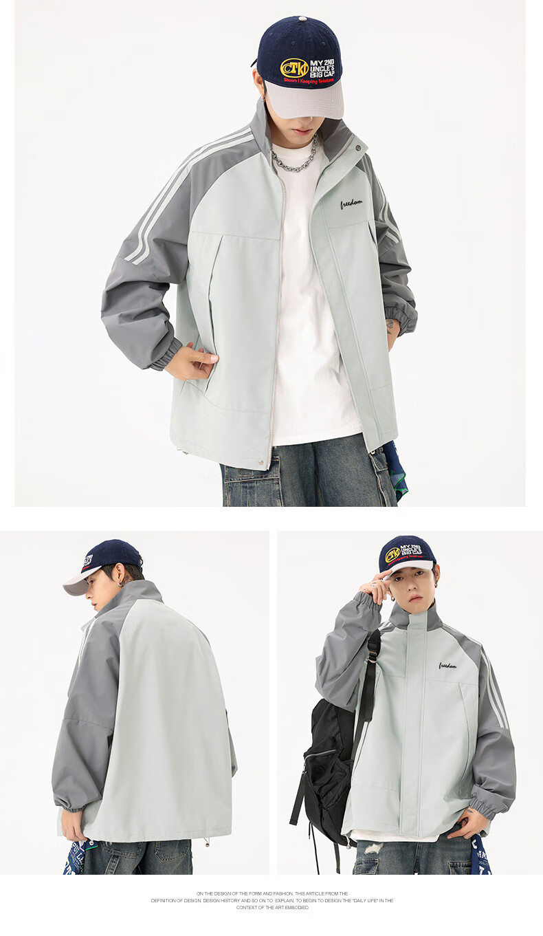 Huili Men's Autumn Workwear Jacket, Outdoor Windbreaker, Trendy Clothing, Men's Outerwear, Gray And White, 2XL 13