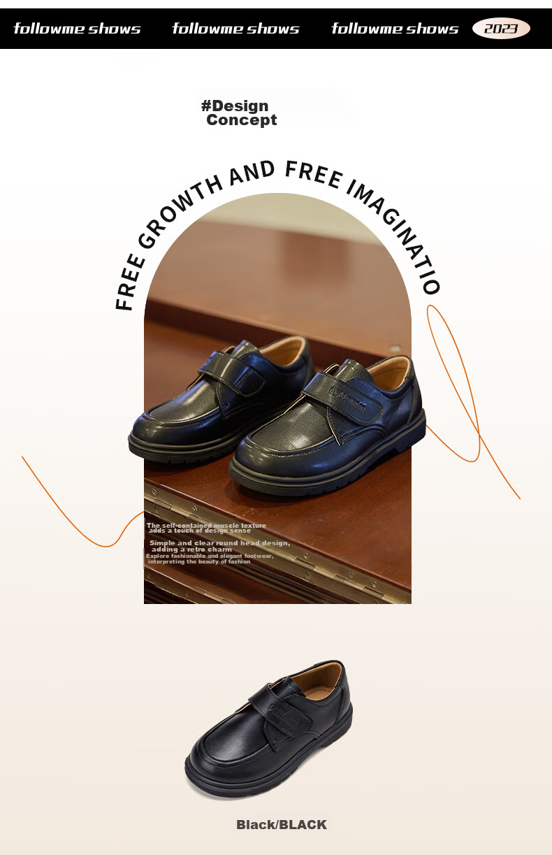 Follow Me Leather Shoes for Boys And Girls, Comfortable Breathable Shoes for All Seasons, British Style Formal Shoes for Children's School Performances, Black, Size 31 2