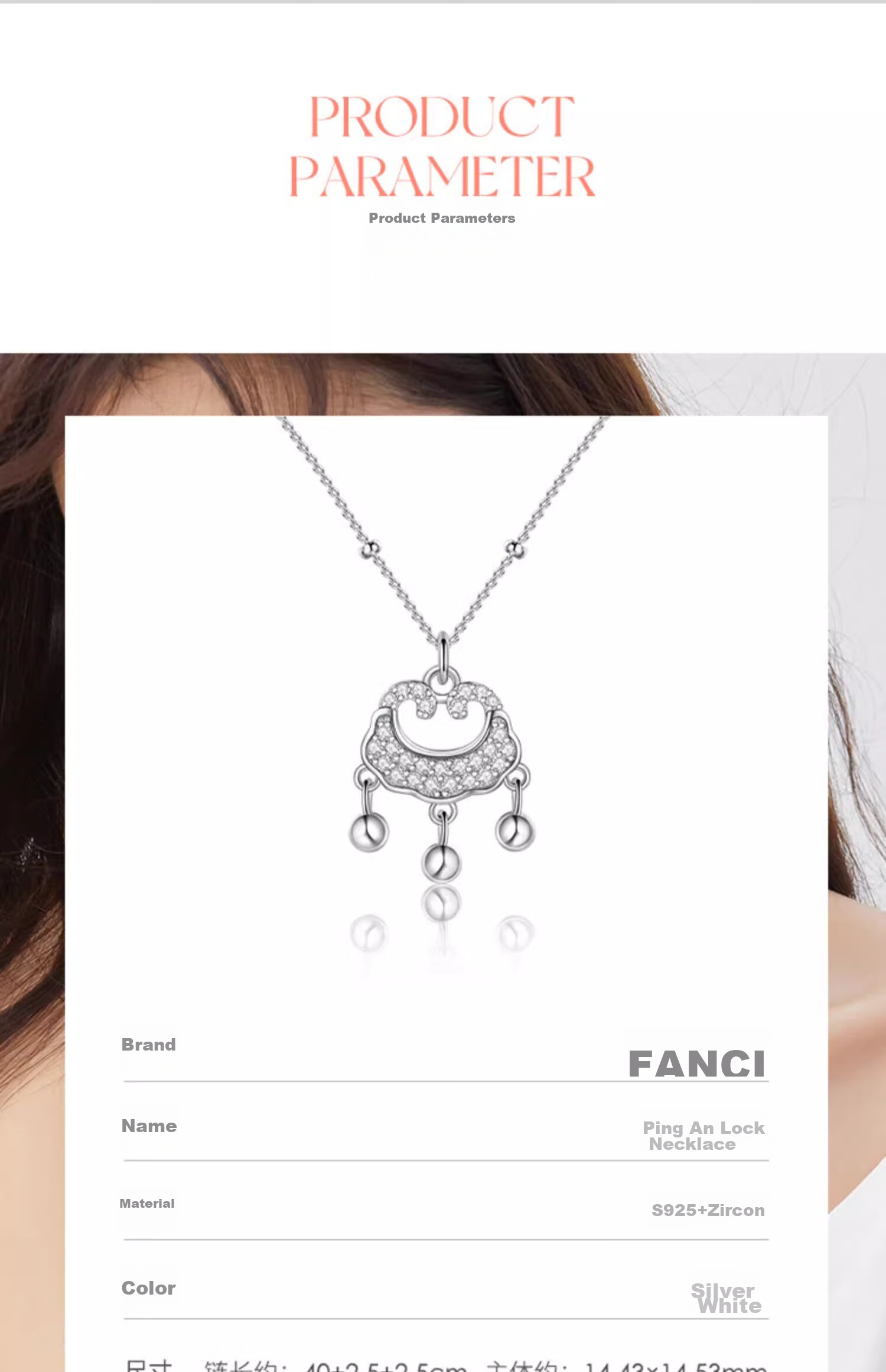 Fanci Peace Lock Necklace for Women, Silver Lock Pendant, Chinese Style Light Luxury High-End Birthday Gift for Girlfriend 8