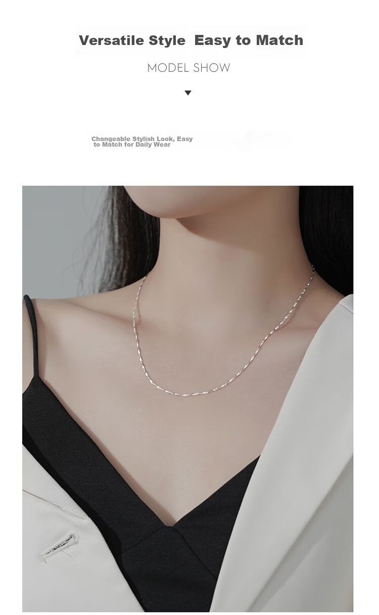 Dijing 999 Sterling Silver Necklace for Women, Single Chain without Pendant, Collarbone Chain, Plain Chain, Simple And Fashionable Jewelry, Birthday Gift for Girlfriend 3