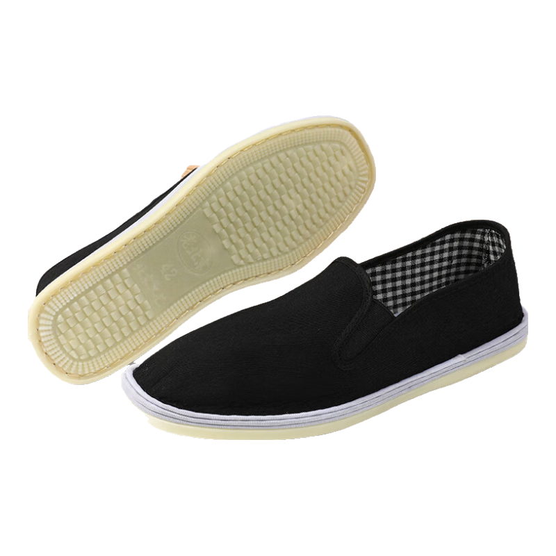 FOOTOPPO Men's Cloth Shoes with Traditional Beijing-Style Cowhide Soles, Slip-On Men's Soft-Soled Breathable Thousand-Layer Sole Shoes for Elderly Me