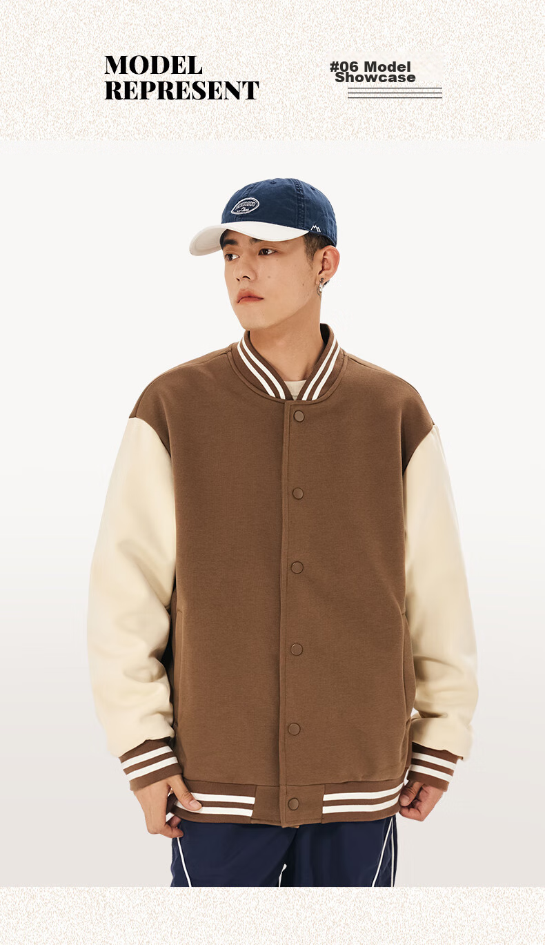 Baleno Baseball Jacket for Men And Women, Autumn College Style Cardigan, Trendy Color-Block Versatile Loose-Fitting Sports Coat 13