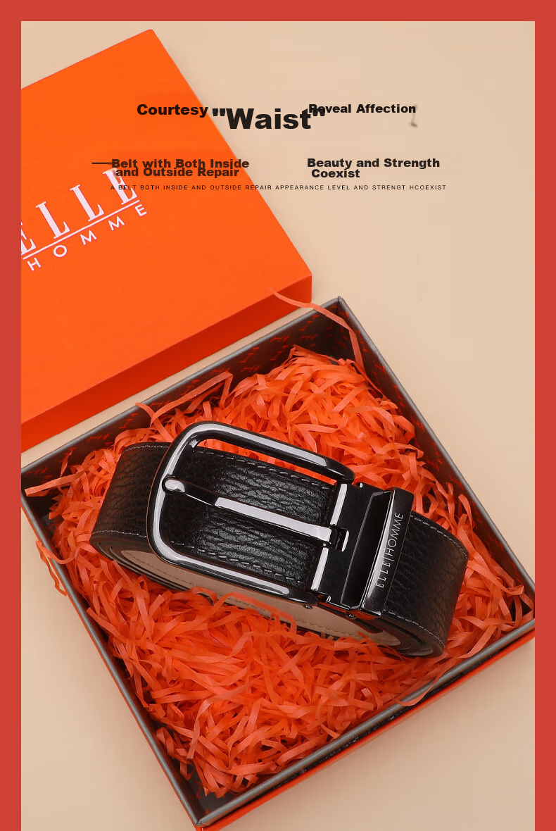 ELLE HOMME Men's Leather Belt, Fashionable Pin Buckle Waistband, Top-Grain Cowhide Casual Trouser Belt for Men, Birthday Gift for Me 3