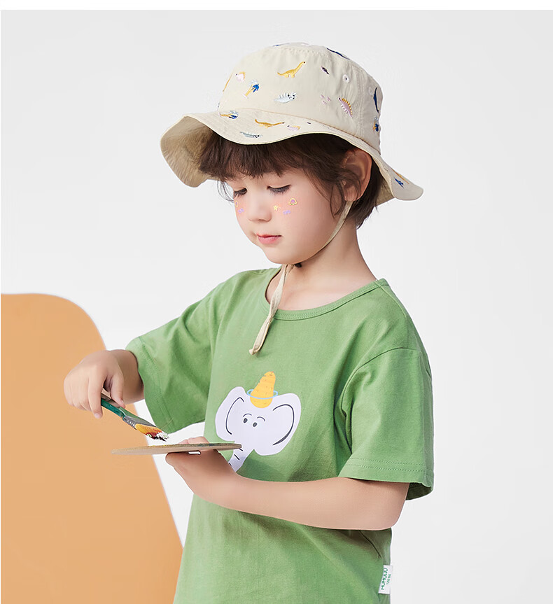 Mini Wooden House Kids Summer Short Sleeve Set Boys Girls Printed T-Shirt and Shorts Cute Elephant Ears 120 10