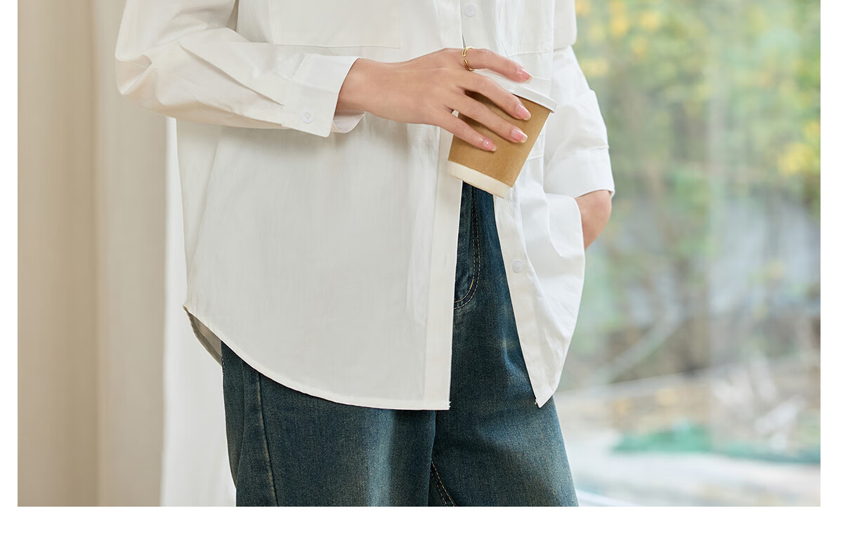 Halo Queen Long-Sleeve Shirt for Women, Loose-Fitting Casual Style, Mid-Length Student Top Outerwear, White Casual Blouse H52S052 25
