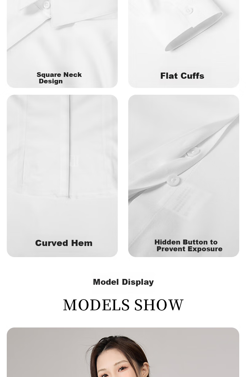 Ziyouxi White Blouse for Women, Spring And Autumn Formal Short-Sleeve Shirt for Interviews And Commuting, French-Style Square Collar Long-Sleeve Top 10