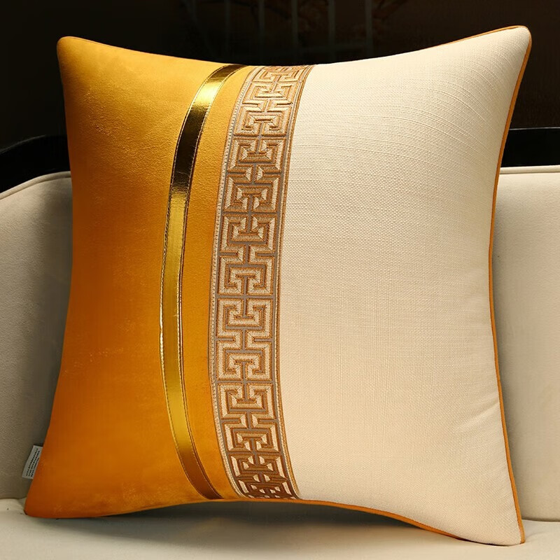Huamanshengting Car Seat Cushion Pillow, High-End Luxury Sofa Backrest Pillow, Bed Back Support Cushion, Wanzi Pattern Flocked Fabric, Yellow, 45*45cm
