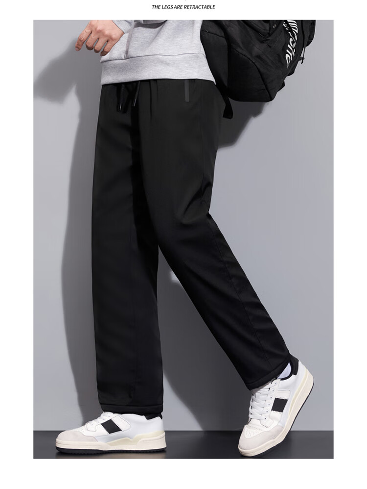 TUCANO Men's Cotton Pants Lamb Wool Fleece Thickened Graphene Warm Comfortable Casual Straight Leg Trousers Black 3XL 16