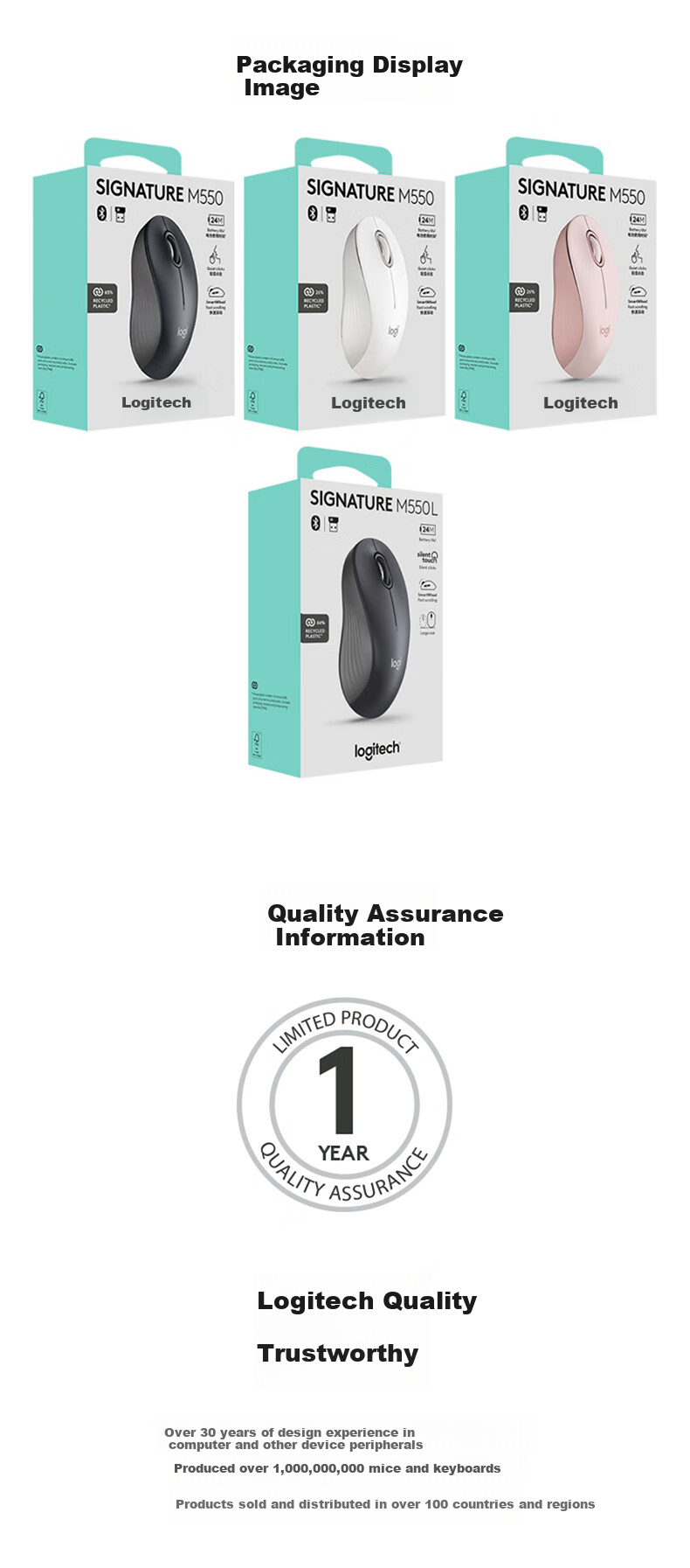 Logitech Premium Series M550 (Same Design As M650) Wireless Bluetooth Mouse for Business And Home Office Quiet Operation Portable Laptop Desktop Computer Mouse White 5