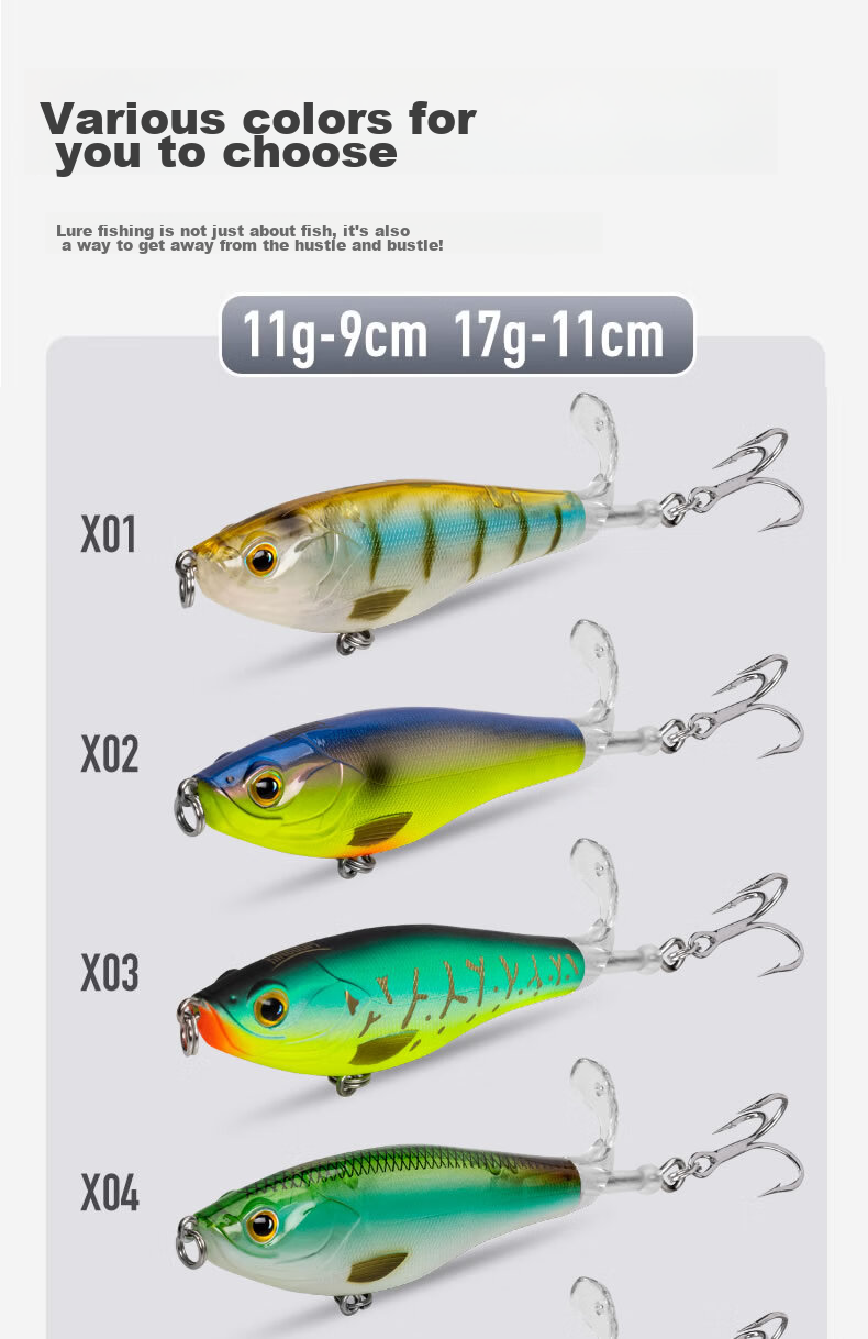 Guowangliya Water Surface Tractor Floating Pencil Lure Artificial Bait for Freshwater Bass And Snakehead Fish Bionic Imitation Bait, 11g/X01 Color 12