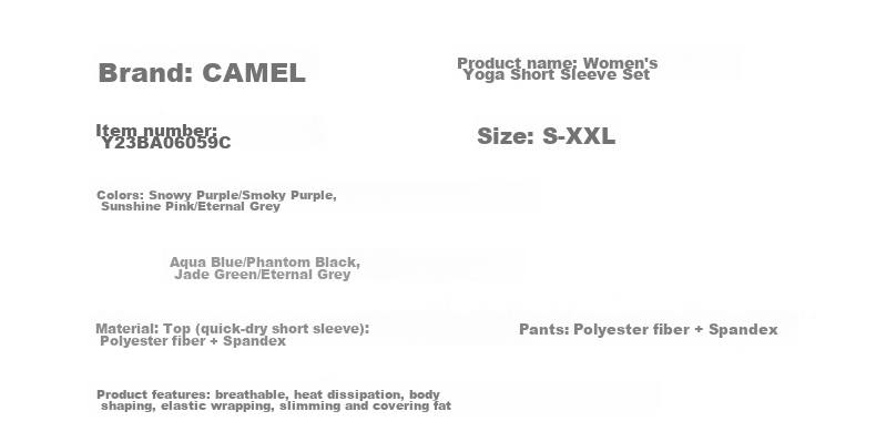 CAMEL Women's Sportswear Set, New Yoga Fitness Pilates Elastic Short-Sleeve Top And Long Pants, Anti-Exposure Two-Piece Athletic Outfit 42