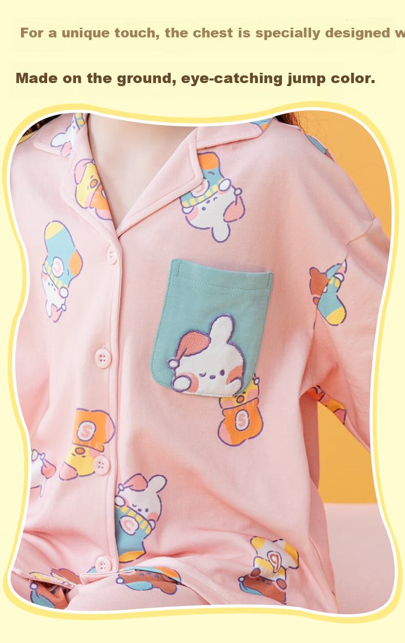 Fenteng Children's Pajamas for Girls, Early Spring Pure Cotton Brown Bear Cony Rabbit IP, Big Kids' Loungewear Q9FJ257390083 1