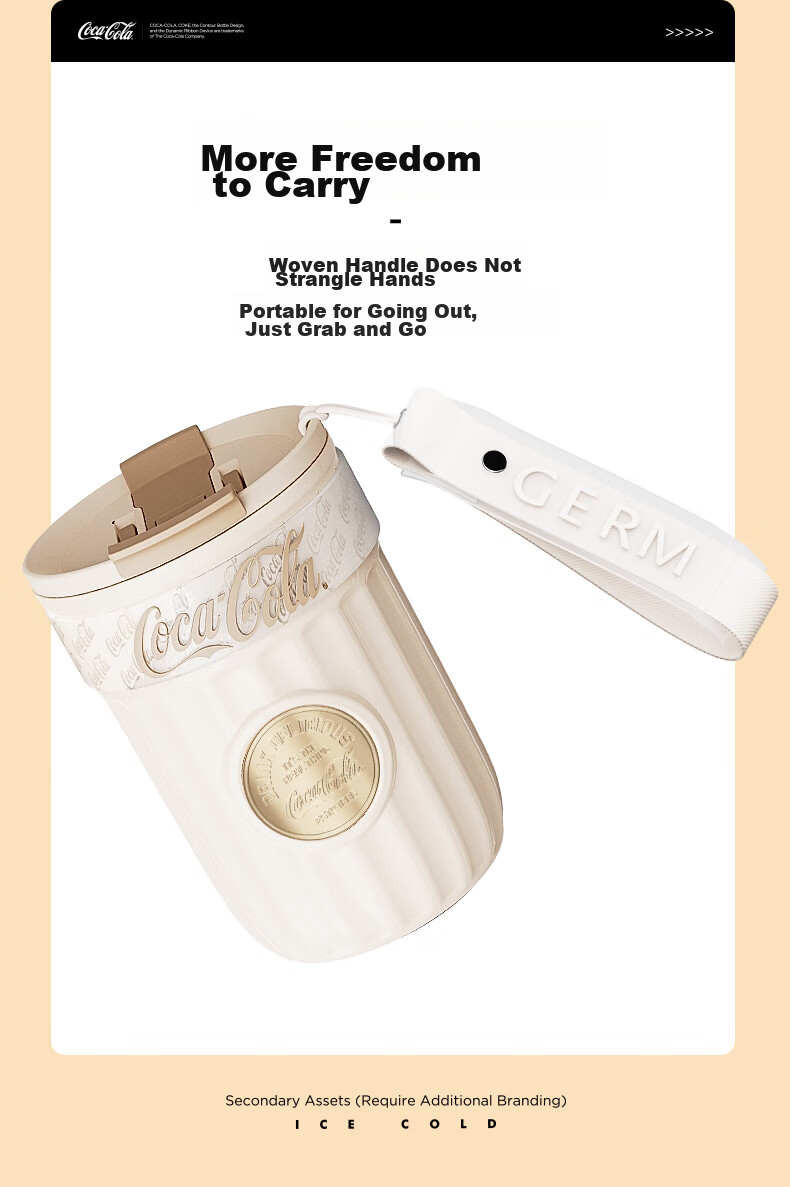 Germ Coca-Cola Dual-Use Insulated Cup with Straw, Water Bottle, Coffee Mug, Large Capacity Student Cup, 400ML, Snow White 6